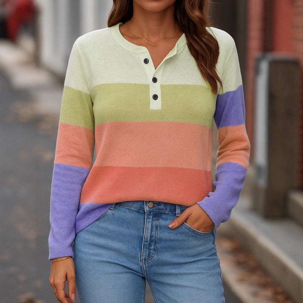 Casual V-neck Long Sleeve Loose Pullover Digital Printing