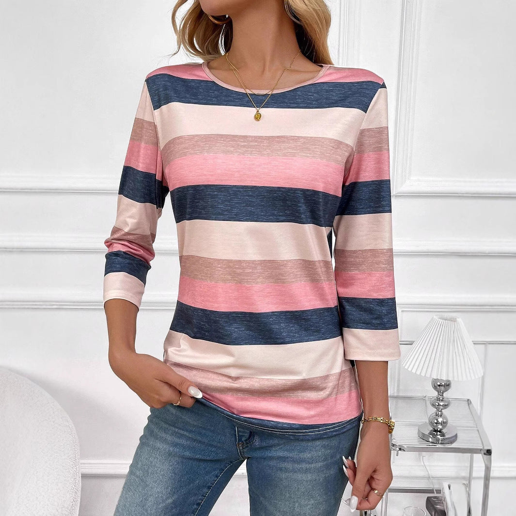 Casual Color Gradient Round Neck Long Sleeve T-shirt