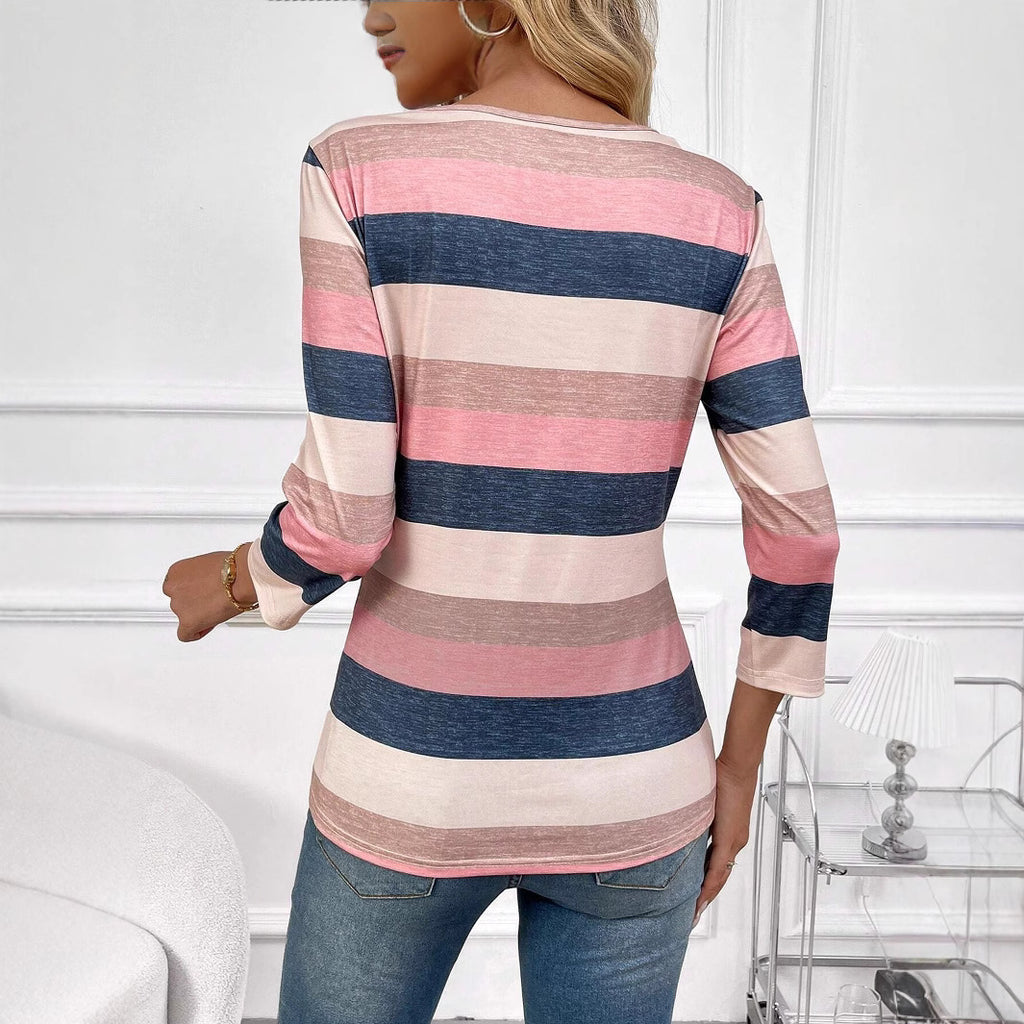 Casual Color Gradient Round Neck Long Sleeve T-shirt