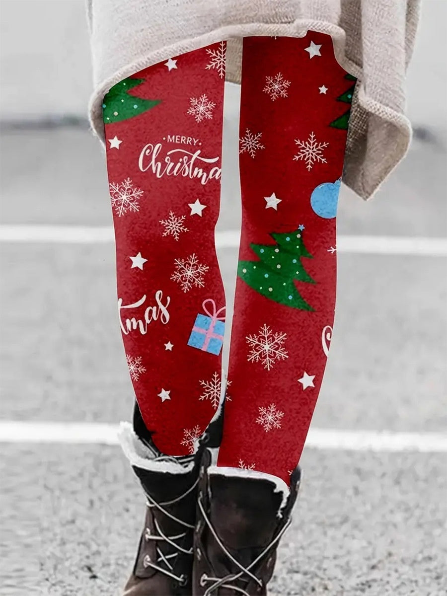 Hat Wine Glass Christmas Tree Sequined Printed Leggings