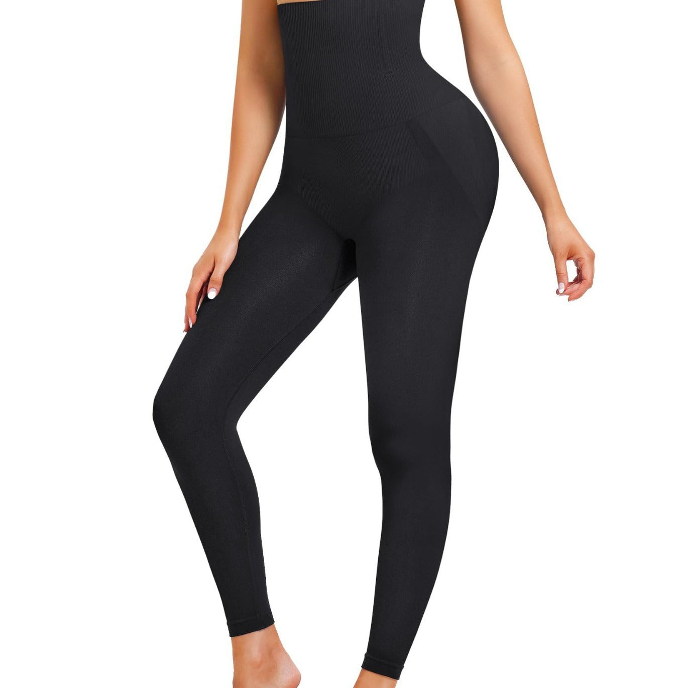High Waist Cropped Pants High Elasticity Waist Slimming And Belly Contracting