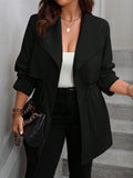 Drawstring Large Lapel Mid-length Trench Coat