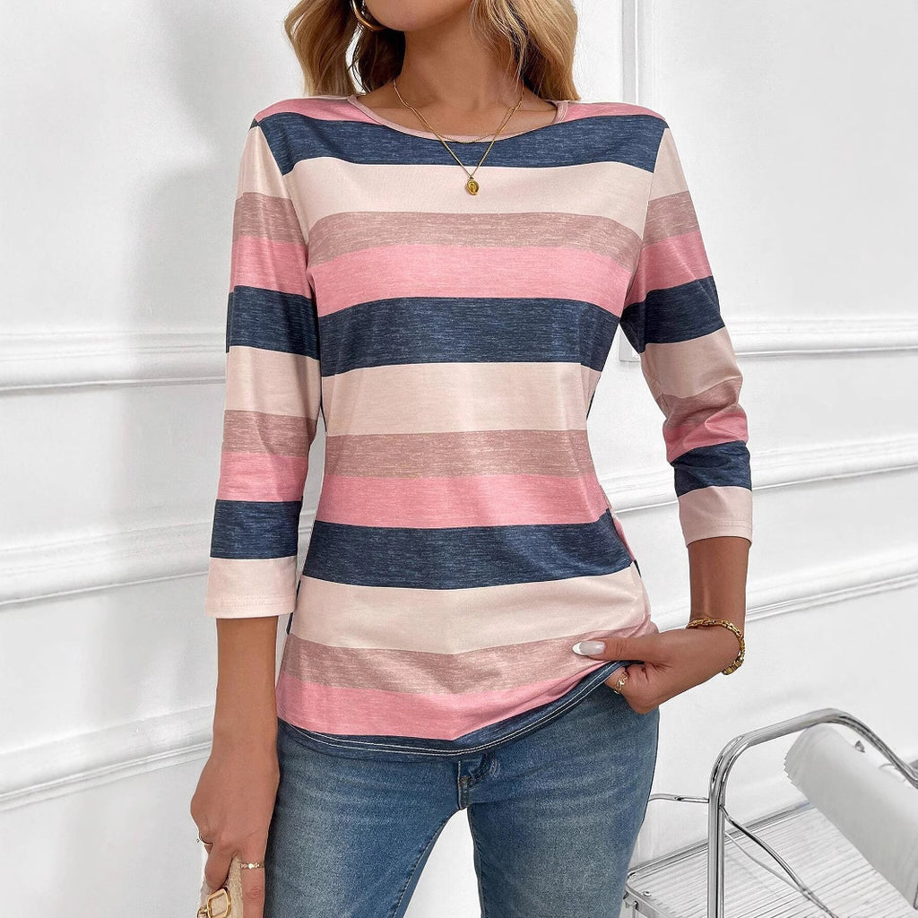 Casual Color Gradient Round Neck Long Sleeve T-shirt