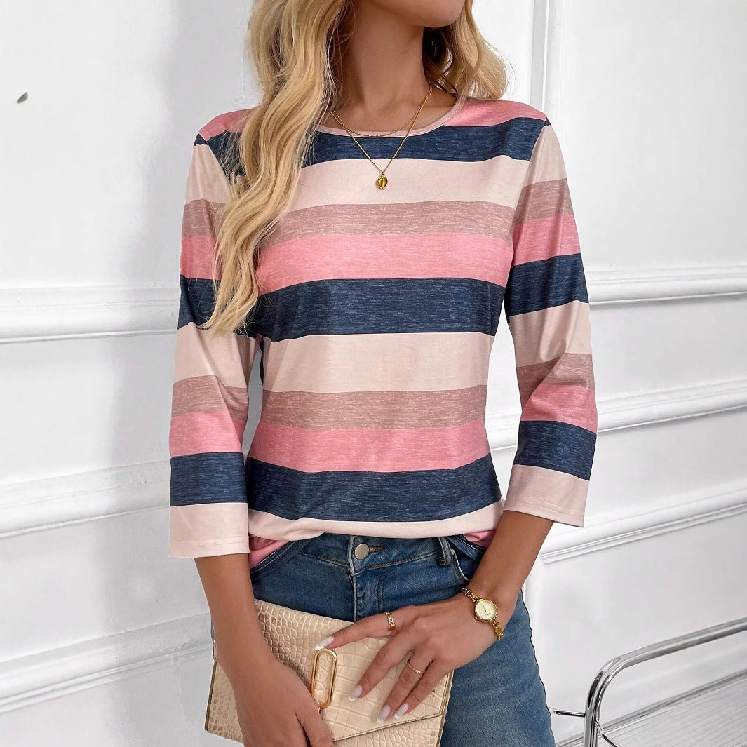 Casual Color Gradient Round Neck Long Sleeve T-shirt
