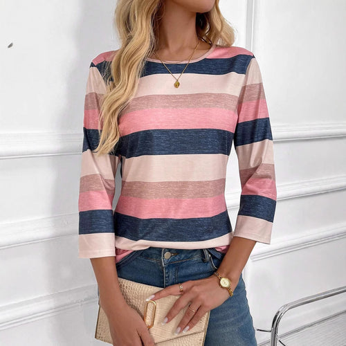 Casual Color Gradient Round Neck Long Sleeve T-shirt