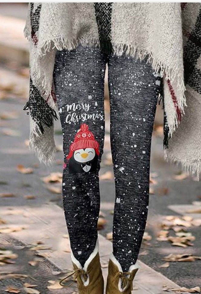 Hat Wine Glass Christmas Tree Sequined Printed Leggings