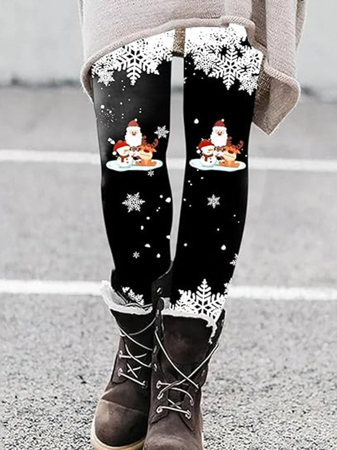Hat Wine Glass Christmas Tree Sequined Printed Leggings